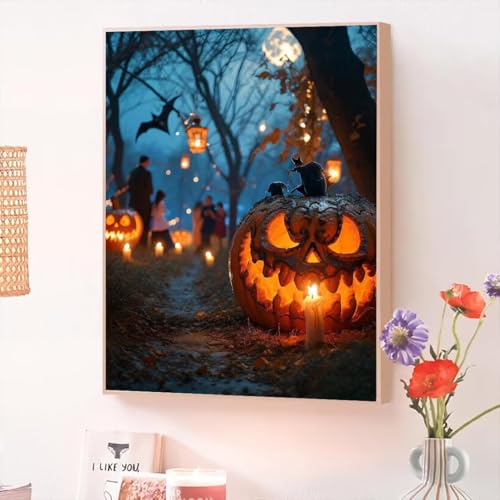 Halloween Malen Nach Zahlen Erwachsene, Malen Nach Zahlen ab 5 7 9 Jahre Mädchen, DIY Handgemalt Ölgemälde Kit für Anfänger Erwachsene Mit 3-Pinseln und Acrylfarbe, Wand Décor Fledermaus 35x50cm O-604 von Jqynn