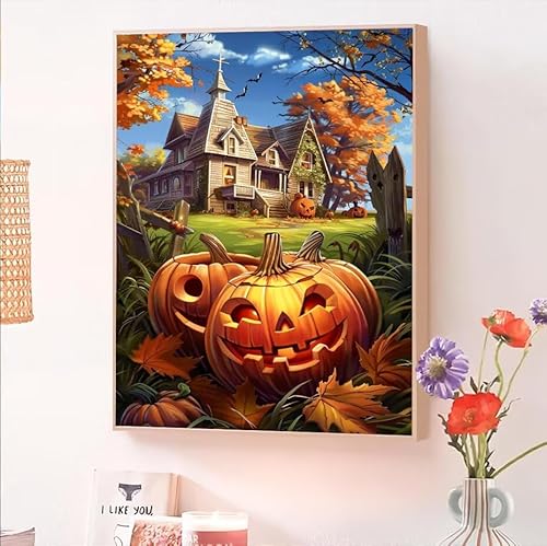 Halloween Malen Nach Zahlen Erwachsene, Malen Nach Zahlen ab 5 7 9 Jahre Mädchen, DIY Handgemalt Ölgemälde Kit für Anfänger Erwachsene Mit 3-Pinseln und Acrylfarbe,Home Wand Décor KüRbis 25x35cm O-606 von Jqynn