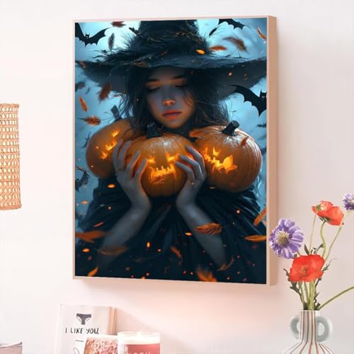 Halloween Malen Nach Zahlen Erwachsene, Malen Nach Zahlen ab 5 7 9 Jahre Mädchen, DIY Handgemalt Ölgemälde Kit für Anfänger Erwachsene Mit 3-Pinseln und Acrylfarbe,Home Wand Décor MäDchen 50x70cm O605 von Jqynn