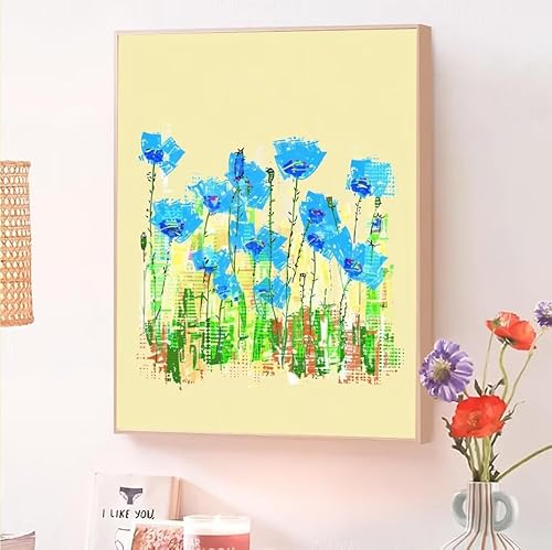 Malen Nach Zahlen Erwachsene Blumen In Clustern, Malen Nach Zahlen Blau, Kreativ Set für Erwachsene Frauen mit Pinseln und Acrylfarben Handgemalt Ölgemälde Leinwand für Home Wand Dekor 60x80cm O-291 von Jqynn