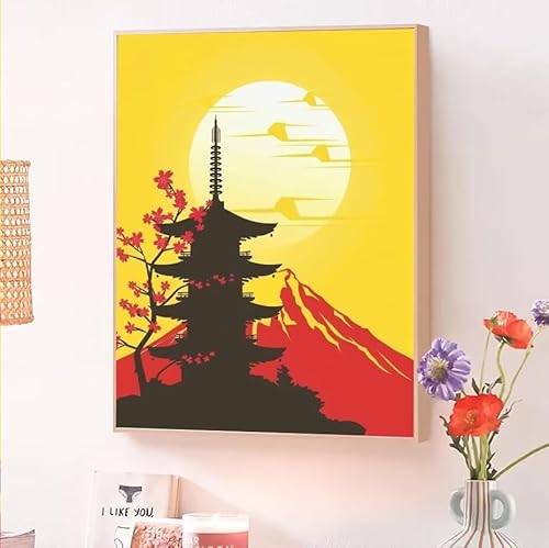 Malen Nach Zahlen Erwachsene Sonne, Malen Nach Zahlen Fuji, Kreativ Set für Erwachsene Frauen mit Pinseln und Acrylfarben Handgemalt Ölgemälde Leinwand für Home Wand Dekor, Geschenk 30x40cm O-596 von Jqynn