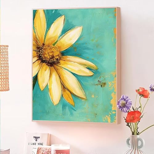 Malen Nach Zahlen Erwachsene Sonnenblume, Malen Nach Zahlen Blume, Kreativ Set für Erwachsene Frauen mit Pinseln und Acrylfarben Handgemalt Ölgemälde Leinwand für Home Wand Dekorieren 20x30cm O-610 von Jqynn