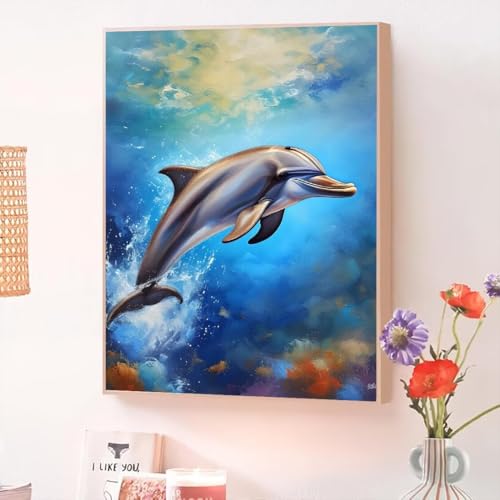 Malen Nach Zahlen Erwachsene Tier, Malen Nach Zahlen Delphin, Kreativ Set für Erwachsene Frauen mit Pinseln und Acrylfarben Handgemalt Ölgemälde Leinwand für Home Wand Dekor, Geschenk 100x130cm O-111 von Jqynn