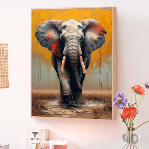 Malen Nach Zahlen Erwachsene Tier, Malen Nach Zahlen Elefant, Kreativ Set für Erwachsene Frauen mit Pinseln und Acrylfarben Handgemalt Ölgemälde Leinwand für Home Wand Dekor, Geschenk 100x130cm O-106 von Jqynn