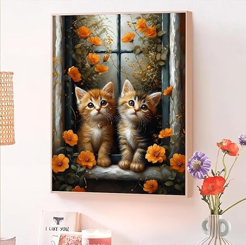 Malen Nach Zahlen Erwachsene Tier, Malen Nach Zahlen Katze, Kreativ Set für Erwachsene Frauen mit Pinseln und Acrylfarben Handgemalt Ölgemälde Leinwand für Home Wand Dekor, Geschenk 40x55cm O-132 von Jqynn