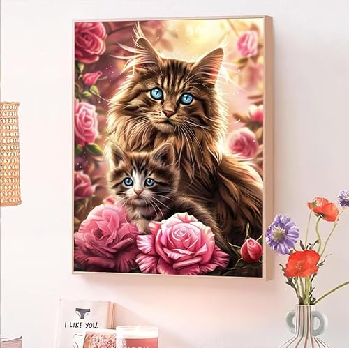 Malen Nach Zahlen Erwachsene Tier, Malen Nach Zahlen Katze, Kreativ Set für Erwachsene Frauen mit Pinseln und Acrylfarben Handgemalt Ölgemälde Leinwand für Home Wand Dekor, Geschenk 60x80cm O-131 von Jqynn