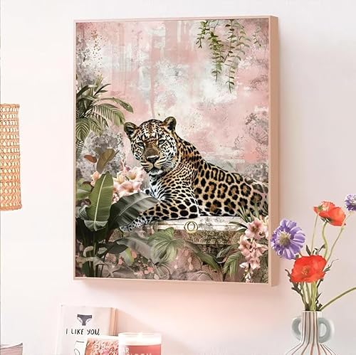 Malen Nach Zahlen Erwachsene Tier, Malen Nach Zahlen Leopard, Kreativ Set für Erwachsene Frauen mit Pinseln und Acrylfarben Handgemalt Ölgemälde Leinwand für Home Wand Dekor, Geschenk 100x130cm O-102 von Jqynn