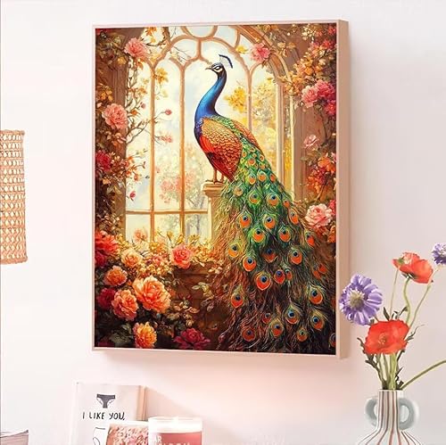 Malen Nach Zahlen Erwachsene Tier, Malen Nach Zahlen Pfau, Kreativ Set für Erwachsene Frauen mit Pinseln und Acrylfarben Handgemalt Ölgemälde Leinwand für Home Wand Dekor, Geschenk 80x110cm O-123 von Jqynn