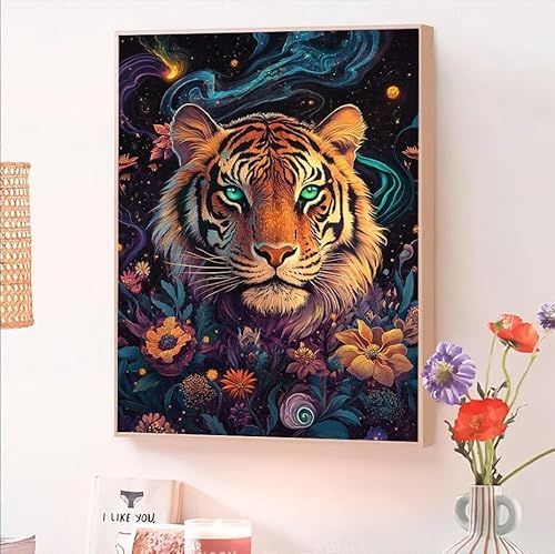 Malen Nach Zahlen Erwachsene Tier, Malen Nach Zahlen Tiger, Kreativ Set für Erwachsene Frauen mit Pinseln und Acrylfarben Handgemalt Ölgemälde Leinwand für Home Wand Dekor, Geschenk 100x130cm O-115 von Jqynn