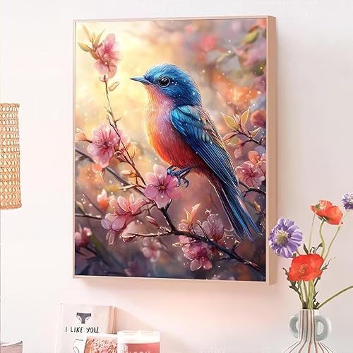 Malen Nach Zahlen Erwachsene Vogel, Malen Nach Zahlen Blume, Kreativ Set für Erwachsene Frauen mit Pinseln und Acrylfarben Handgemalt Ölgemälde Leinwand für Home Wand Dekor, Geschenk 60x80cm O-460 von Jqynn