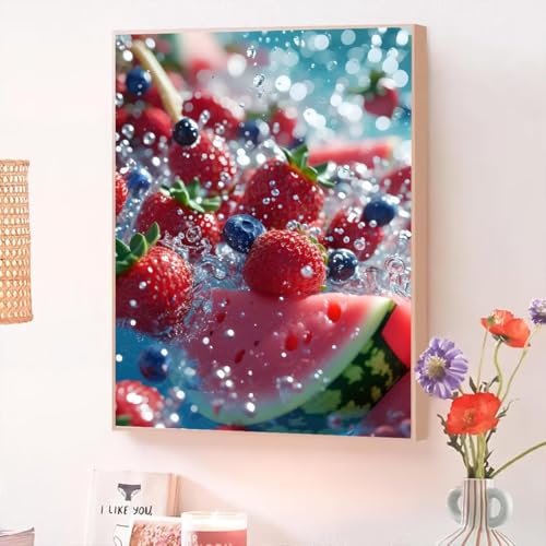 Malen Nach Zahlen Erwachsene Wassermelone, Malen Nach Zahlen Erdbeere, Kreativ Set für Erwachsene Frauen mit Pinseln und Acrylfarben Handgemalt Ölgemälde Leinwand für Home Wand Dekor 40x55cm O-608 von Jqynn