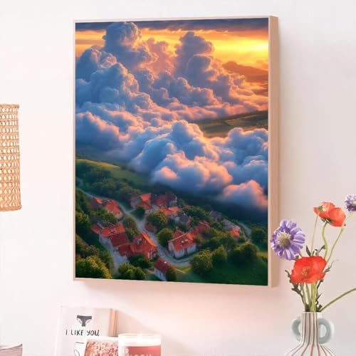 Malen Nach Zahlen Erwachsene Wolke, Malen Nach Zahlen Stadt, Kreativ Set für Erwachsene Frauen mit Pinseln und Acrylfarben Handgemalt Ölgemälde Leinwand für Home Wand Dekor, Geschenk 30x40cm O-647 von Jqynn