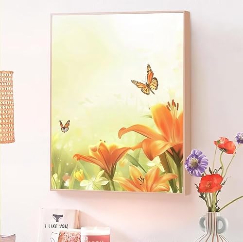 Schmetterling Malen Nach Zahlen Erwachsene, Malen Nach Zahlen ab 5 7 9 Jahre Mädchen, DIY Handgemalt Ölgemälde Kit für Anfänger Erwachsene Mit 3-Pinseln und Acrylfarbe, Wand Décor Blume 50x70cm O-258 von Jqynn