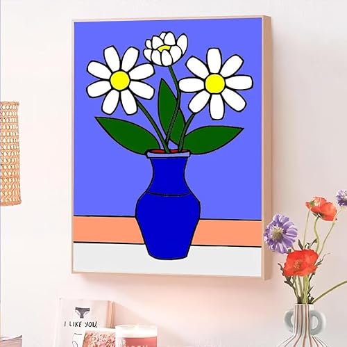 Vase Malen Nach Zahlen Erwachsene, Malen Nach Zahlen ab 5 7 9 Jahre Mädchen, DIY Handgemalt Ölgemälde Kit für Anfänger Erwachsene Mit 3-Pinseln und Acrylfarbe,Home Wand Décorieren Blau 90x120cm O-366 von Jqynn