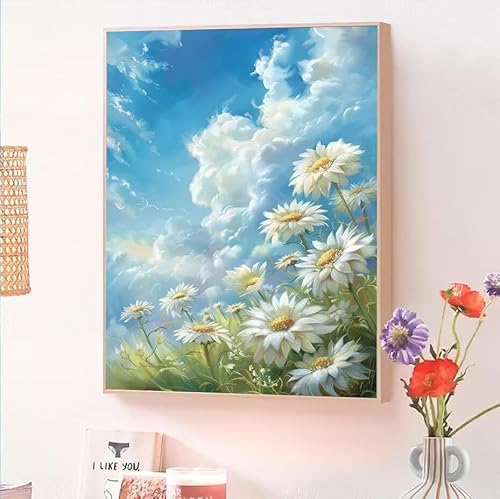 Wolke Malen Nach Zahlen Erwachsene, Malen Nach Zahlen ab 5 7 9 Jahre Mädchen, DIY Handgemalt Ölgemälde Kit für Anfänger Erwachsene Mit 3-Pinseln und Acrylfarbe,Home Wand Décor Blume 70x90cm O-646 von Jqynn