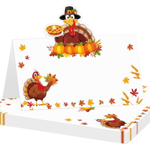 25 Stück Tischkarten für Thanksgiving, 8,9 x 5,1 cm, Türkei-Thema, Zelt-Platzkarten für den Tisch, festliche Namenskarten, Herbsternte-Design für Urlaub, Abendessen, Partyzubehör von Jremreo