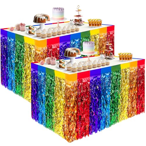 Jremreo 2er-Pack 0,76 x 2,74 m Regenbogen-Metallic-Folien-Tischrock, Bunte Wellen-Lametta-Tischumrandung für Pride Month, LGBTQ-Pride-Party, Geburtstag, Hochzeit, Festival-Tischdekorationen Jremreo 2er-Pack 0,76 x 2,74 m Regenbogen-Metallic-Folien-Tischrock, Bunte Wellen-Lametta-Tischumrandung für Pride Month, LGBTQ-Pride-Party, Geburtstag, Hochzeit, Festival-Tischdekorationen von Jremreo
