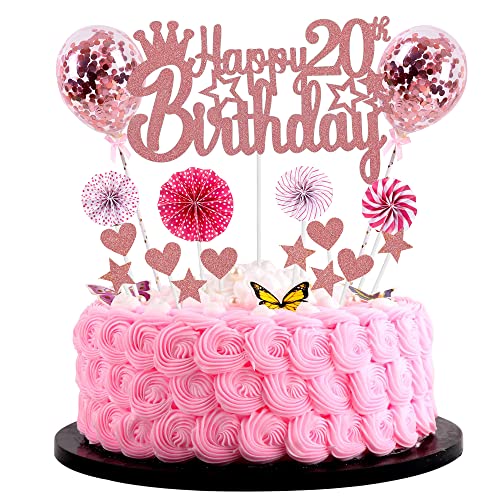 Jrzyhi Happy 20th Birthday Tortendeko frau 20. Geburtstag Hello 20 Cake Topper Rosegold Kuchen Topper 20 Kuchen Deko 20 Geburtstag mann Tortendeko 20 jahre frau Glitter Cake Topper für 20 Geburtstag von Jrzyhi