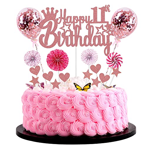 Happy 11th Birthday Tortendeko mädchen 11. Geburtstag Hello 11 Cake Topper Rosegold Kuchen Topper 11 Kuchen Deko 11 Geburtstag junge Tortendeko 11 jahre mädchen Glitter Cake Topper für 11 Geburtstag von Jrzyhi