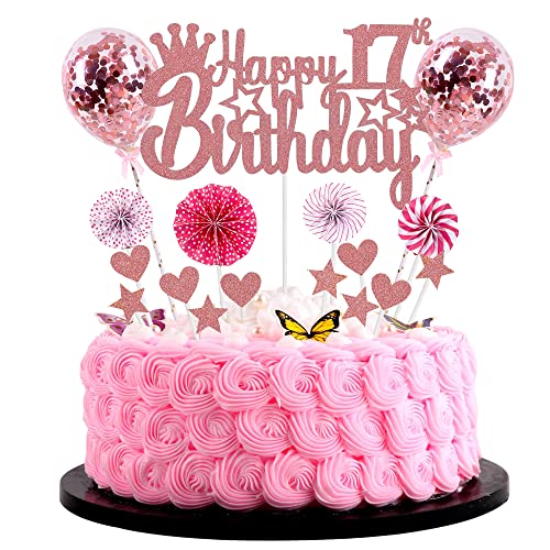 Happy 17th Birthday Tortendeko mädchen 17. Geburtstag Hello 17 Cake Topper Rosegold Kuchen Topper 17 Kuchen Deko 17 Geburtstag junge Tortendeko 17 jahre mädchen Glitter Cake Topper für 17 Geburtstag von Jrzyhi