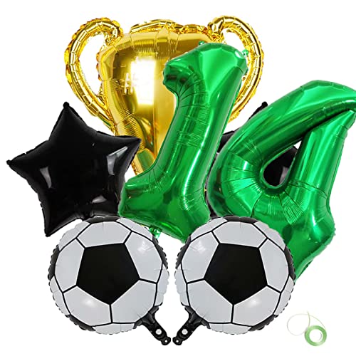 Jrzyhi Fußball Geburtstags Dekorationen Ballons Zahl 14 Folienballon Grün Aufblasbares Trophäenspielzeug Stern Ballon Schwarz Fußball Party Zubehör Für Kinder Junge Geburtstag Party Fußball Party Deko von Jrzyhi