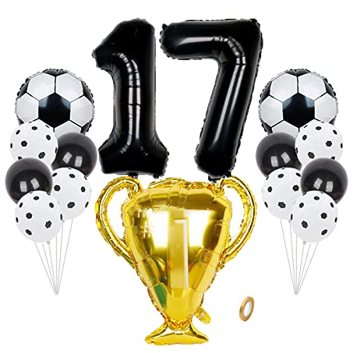 Jrzyhi Fußball Happy Birthday Banner Fußball Geburtstags Dekorationen Ballons Zahl 17 Zahlen-Ballon Schwarz Stern Ballon Aufblasbares Trophäenspielzeug Golden Für Kinder Jungen Geburtstag Party von Jrzyhi