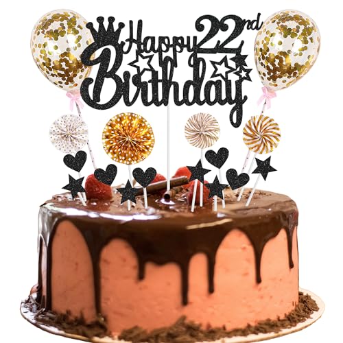 Tortendeko 22 Geburtstag Deko Happy 22th Birthday Tortendeko 22 jahre mann Kuchendeko 22. Geburtstag frau Schwarz Golden Tortendeko mann frauen Hello 22 Glitter Cake Topper für 22 Geburtstag von Jrzyhi