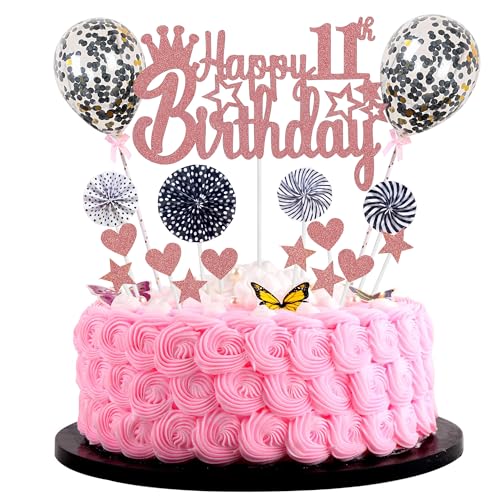 Happy 11th Birthday Tortendeko mädchen 11. Geburtstag Hello 11 Cake Topper Rosegold Kuchen Topper 11 Kuchen Deko 11 Geburtstag junge Tortendeko 11 jahre mädchen Glitter Cake Topper für 11 Geburtstag von Jrzyhi