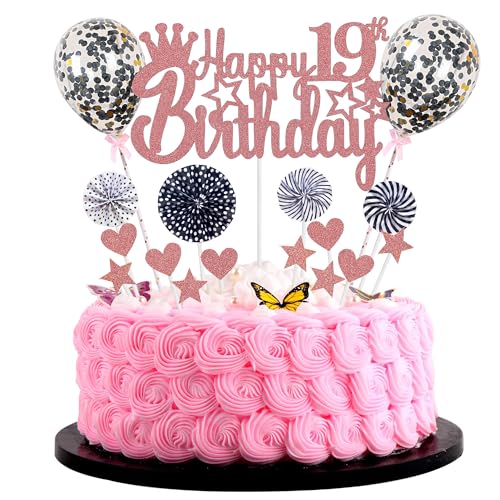 Happy 19th Birthday Tortendeko mädchen 19. Geburtstag Hello 19 Cake Topper Rosegold Kuchen Topper 19 Kuchen Deko 19 Geburtstag junge Tortendeko 19 jahre mädchen Glitter Cake Topper für 19 Geburtstag von Jrzyhi