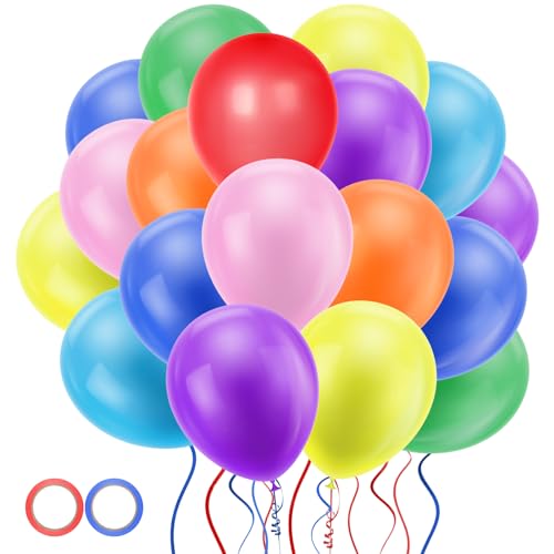 Jsdoin 12 Zoll 100 Stück Bunt Luftballoons Geburtstag, Latex Luftballons Geburtstag mit 2 Rollen Band für Geburtstagsdeko Hochzeit Taufe Deko Partydeko von Jsdoin