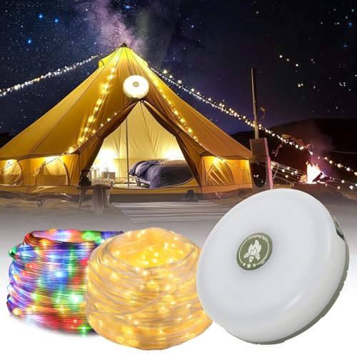 Jsdoin Camping Lichterkette Aufrollbar, 3-in-1 Außenlichterketten mit 5 Beleuchtungsmodi LED Lichterkette 10m, 30s Wiederherstellung, USB Ladung Wasserdichte Tragbare Aufrollbare Camping Lichterkette von Jsdoin