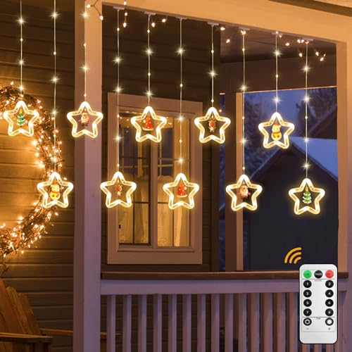 Jsdoin LED Sterne Vorhang Lichter 3.5M*3.5M Weihnachten Fenster Vorhang String Lichterkette Fee 3D Twinkle Lights mit USB+Batterie betrieben und 8 blinkende Modi für Indoor Xmas (Warme Farbe) von Jsdoin