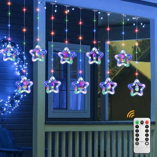 Jsdoin LED Sterne Vorhang Lichter 3.5M*3.5M Weihnachten Fenster Vorhang String Lichterkette Fee 3D Twinkle Lights mit USB+Batterie betrieben und 8 blinkende Modi für Indoor Xmas Party Dekoration von Jsdoin