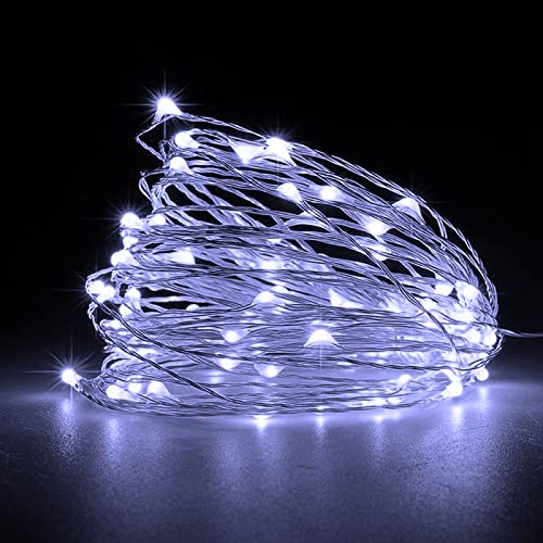 Jsdoin Lichterkette Draht,5m 50LEDs Lichterketten Batteriebetrieben, Klein Innen Lichterkette für Weihnachten, Schlafzimmer, Party, Hochzeit, Baumdekoration (2 Stück, Kaltweiß) von Jsdoin