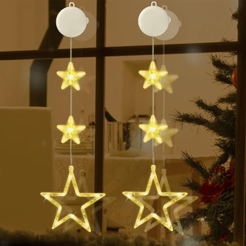 Jsdoin Sterne Weihnachtsbeleuchtung, 2 Stück Stern Weihnachtsbeleuchtung Fenster Innen Lichterkette, Timer, Batterie, für Geburtstag Hochzeit Party Weihnachten Deko(Warmweiß) von Jsdoin