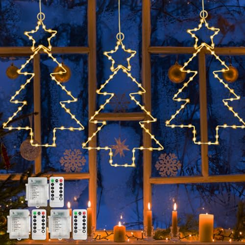 Jsdoin Weihnachts-Fensterlichter, batteriebetrieben, 40 cm, Weihnachtsbaumlichter zum Aufhängen, mit 8 Modi und Fernbedienung, 45 LEDs, für Party, Innen- und Außenbereich (Warmes Weiß, Weihnachten) von Jsdoin