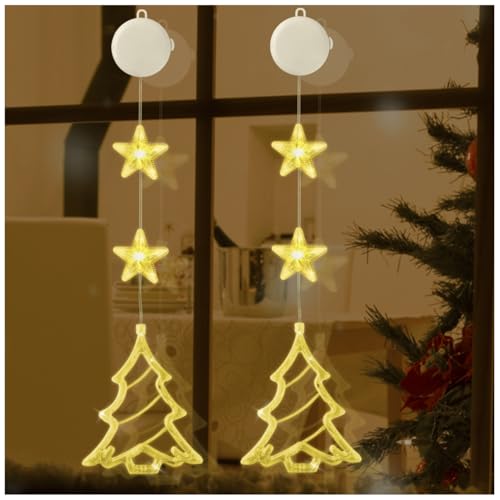 Jsdoin Weihnachtsbaum Weihnachtsbeleuchtung, 2 Stück Weihnachtsbaum Weihnachtsbeleuchtung Fenster Innen Lichterkette, Timer, Batterie, für Geburtstag Hochzeit Party Weihnachten Deko(Warmweiß) von Jsdoin