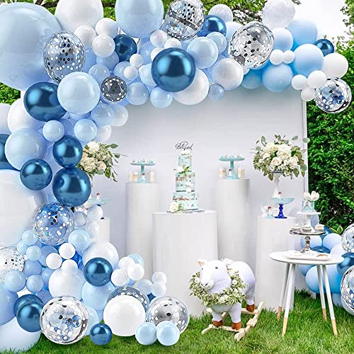 Blau Luftballons Girlande Set, 152 Stück Blau Weiß Balloon Garland Set Metallic Blau Latex Ballon mit silberne Konfetti Ballon für Baby Dusche Geburtstag Party Hochzeit Valentinstag Dekorationen von Jstzdq