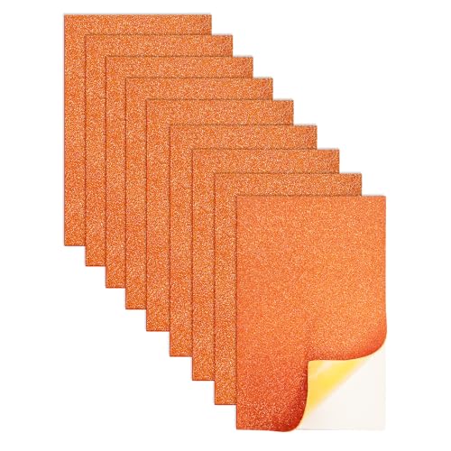 Jtnohx Glitzer Moosgummi Selbstklebend, 9 Bögen Moosgummi Basteln, 17.78×28.7cm EVA Schaumstoff zum Basteln, Klebriger Moosgummi für Bastelarbeiten DIY (Orange) von Jtnohx