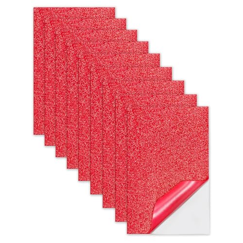 Jtnohx Glitzer Moosgummi Selbstklebend, 9 Bögen Moosgummi Basteln, 17.78×28.7cm EVA Schaumstoff zum Basteln, Klebriger Moosgummi für Bastelarbeiten DIY (Rot) von Jtnohx