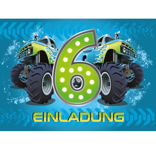 10 Einladungskarten 6. Kindergeburtstag Jungen Monstertruck sechste Geburtstag Jungs Geburtstagseinladungen Einladungen Kartenset Monster-Truck Auto von JuNa-Experten