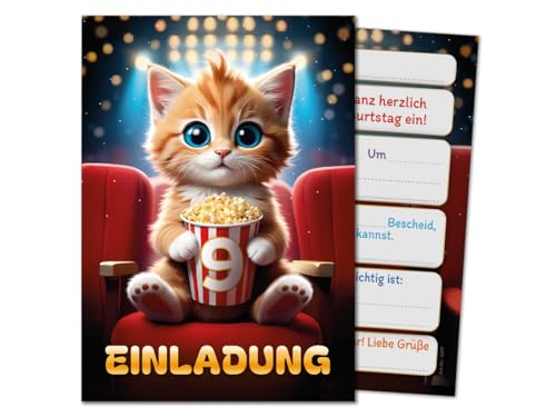 10 Einladungskarten zum 9. Kindergeburtstag Jungen Jungs Mädchen Kino coole bunte Einladungen neunte Geburtstag Kinder Jungsgeburtstag Cinema Kinderparty Geburtstagseinladungen von JuNa-Experten