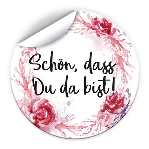 100 Aufkleber SCHÖN, DASS DU DA BIST Etiketten für Gastgeschenke BZW. Mitgebsel bei Hochzeit Taufe Geburtstag Jubiläum Blumen von JuNa-Experten