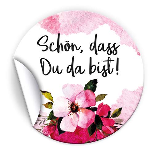 100 Aufkleber SCHÖN, DASS DU DA BIST Etiketten für Gastgeschenke BZW. Mitgebsel bei Hochzeit Taufe Geburtstag Jubiläum Blumen von JuNa-Experten