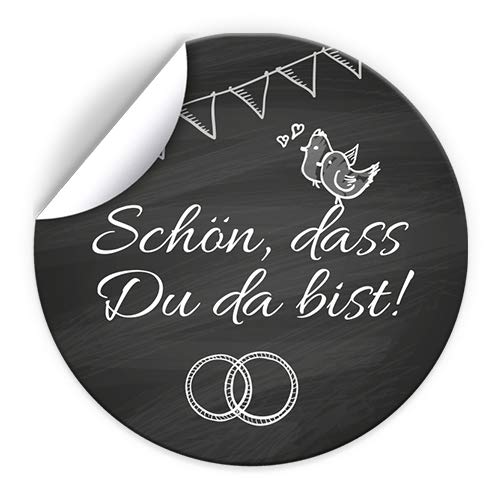 100 Aufkleber SCHÖN, DASS DU DA BIST Etiketten für Gastgeschenke BZW. Mitgebsel bei Hochzeit Taufe Geburtstag Jubiläum schwarz-weiß von JuNa-Experten