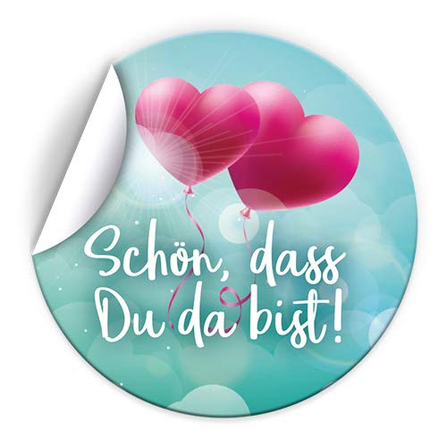 100 Aufkleber SCHÖN, DASS DU DA BIST Etiketten für Gastgeschenke BZW. Mitgebsel bei Hochzeit Taufe Geburtstag Jubiläum Zwei Herzen von JuNa-Experten