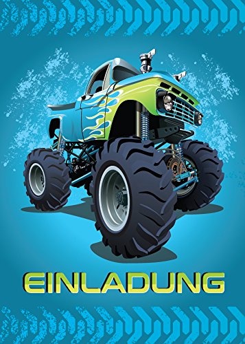 12 Einladungskarten Kindergeburtstag Jungen Monstertruck Jungs Geburtstagseinladungen Einladungen Kartenset Monster-Truck Geburtstag Karten Auto blau von JuNa-Experten