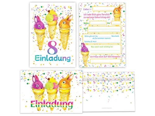 12 Einladungskarten incl. 12 Umschläge 8. Kindergeburtstag Mädchen Jungen Kaninchen coole Einladungen achte Geburtstag Mädchengeburtstag Jungsgeburtstag von JuNa-Experten