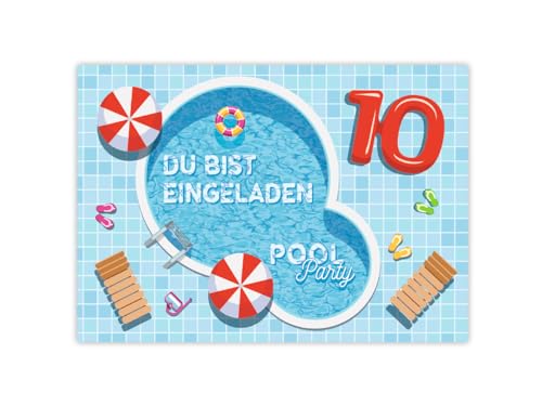 12 Einladungskarten zum 10. Kindergeburtstag Schwimmbad Schwimmen Jungen Mädchen Einladung zehnte Geburtstag von JuNa-Experten