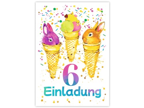 12 Einladungskarten zum 6. Kindergeburtstag Mädchen Jungen Kaninchen coole Einladungen sechste Geburtstag Mädchengeburtstag Jungsgeburtstag von JuNa-Experten